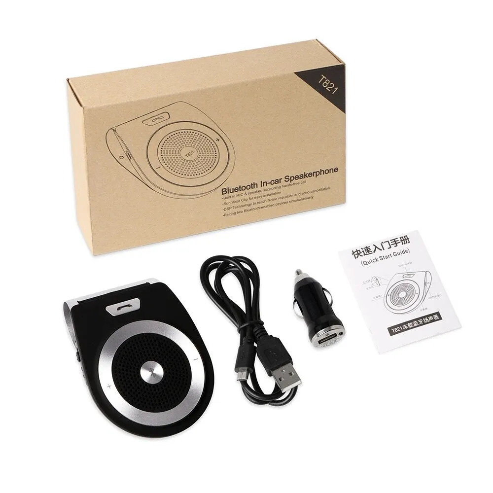 2017 Car Bluetooth Kit T821 Handsfree Speaker Phone Support Bluetooth 4.1 EDR Wireless Car Kit Mini Visor Can Hands Free Calls