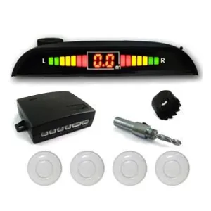 Car Reverse Parking 4 Sensor Security Led Display White With Buzzer & Display