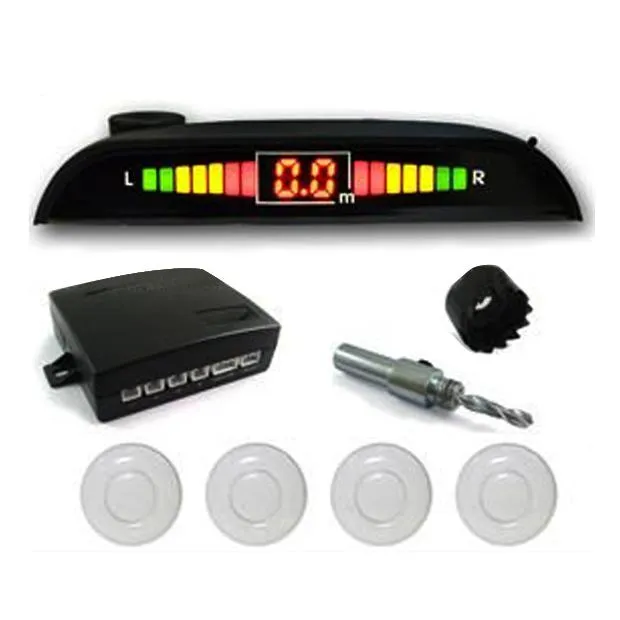 Car Reverse Parking 4 Sensor Security Led Display White With Buzzer & Display