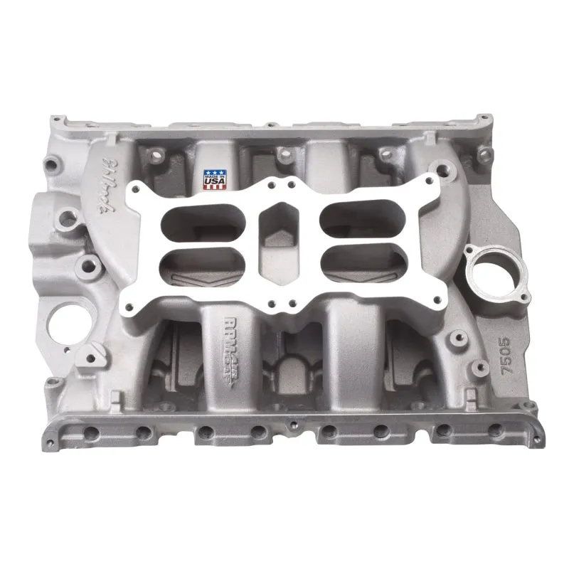 Edelbrock Dual Quad Intake Manifold Dual Square Bore Dual Plane Aluminum - Natural