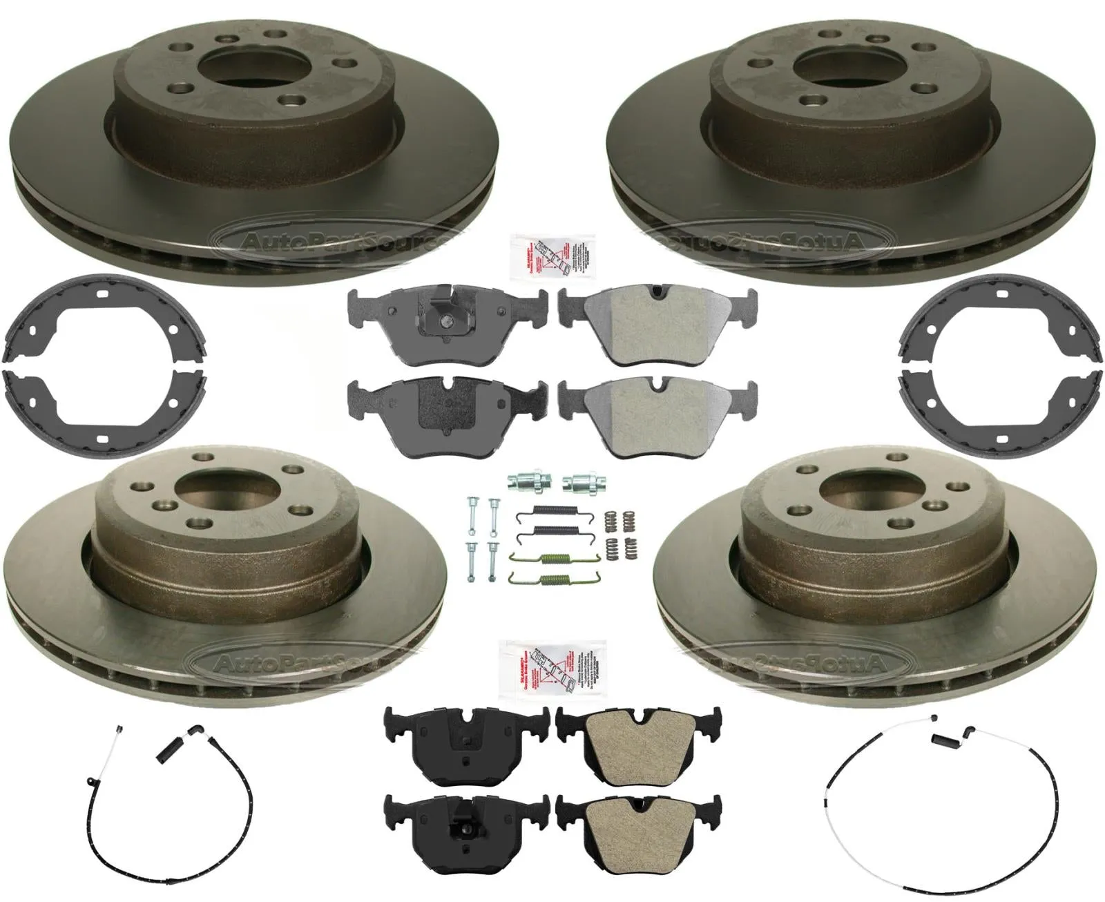 Front & Rear Brake Pads & Carbon Coated Rotors Brake Shoes For BMW X3 2004-2010