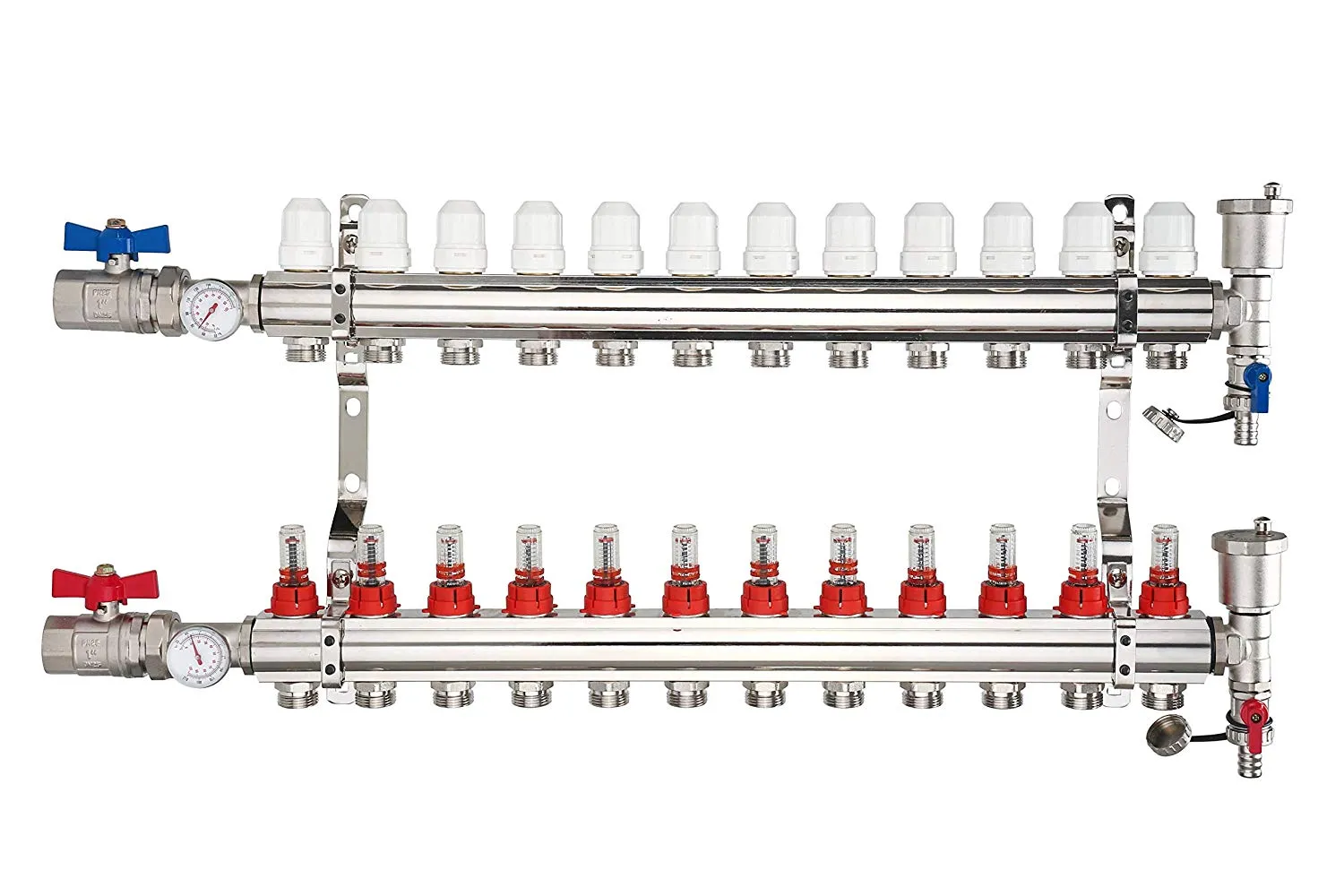 Hydronic Radiant Floor Heating Manifold Brass - 12 Loops 1" & 1/2" NPT For Drive Way Snow Melt and Floor Heating