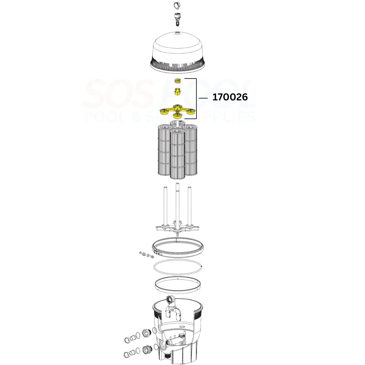 Pentair Clean & Clear Plus and Quad DE Pool Filter Top Manifold With Short Adapter | 170026