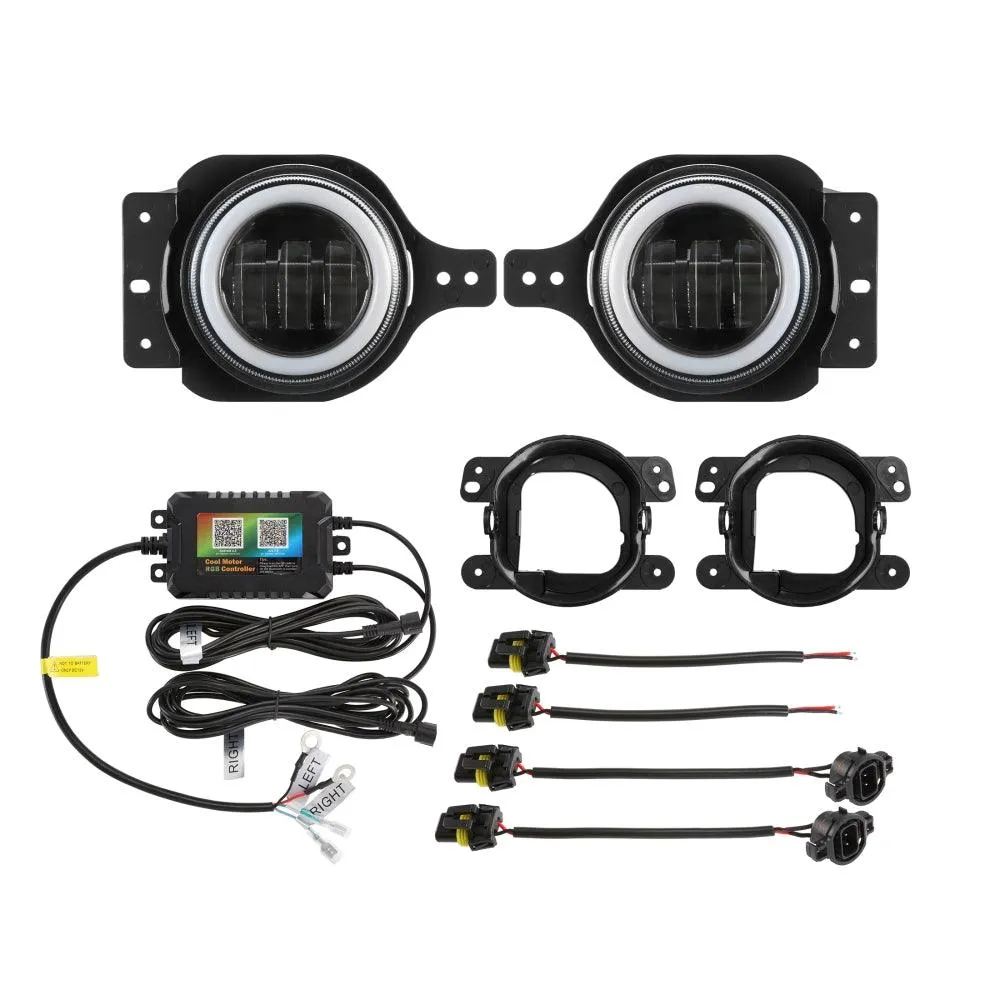 Upgraded 4 Inch LED Fog Lights with RGB Halo Ring & Turn Signal Light, Bluetooth Control for Jeep Wrangler JL 2018-2024