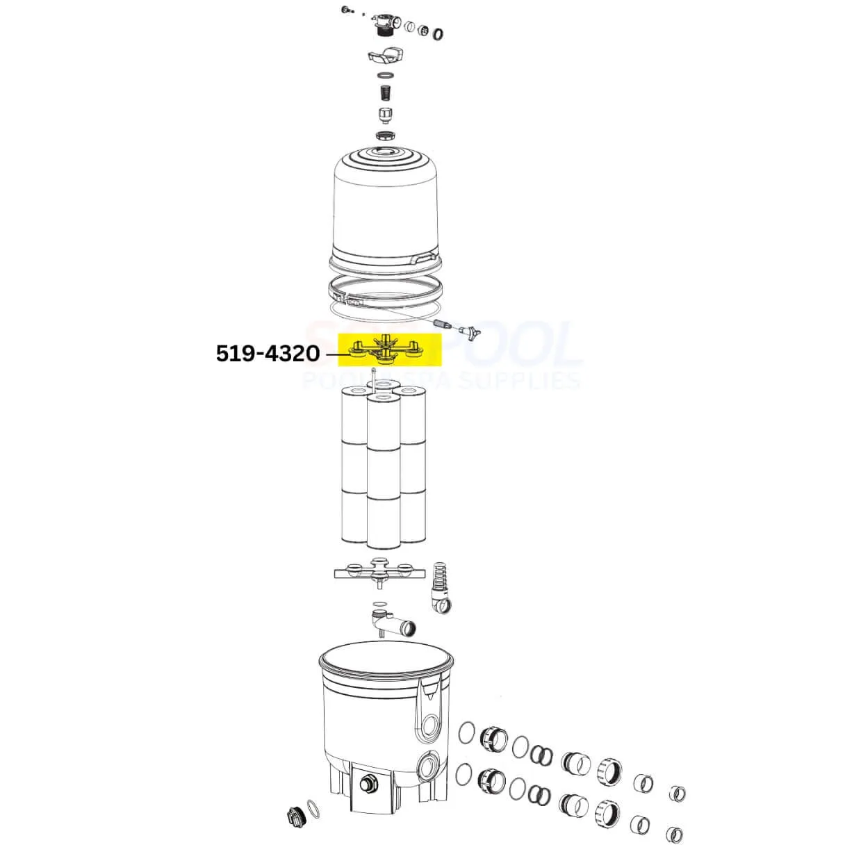 Waterway Top Manifold For Crystal Water Cartridge Filters | 519-4320