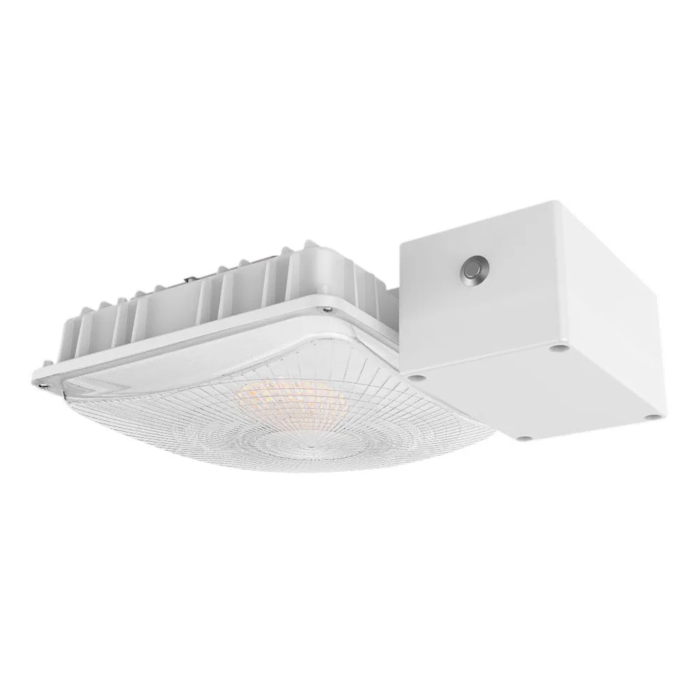 White LED Canopy Light with Emergency Battery Backup - 63W/45W/30W Selectable - 5000K/4000K - 9,360 LM - Dimmable - 120-277V - 150W Equal