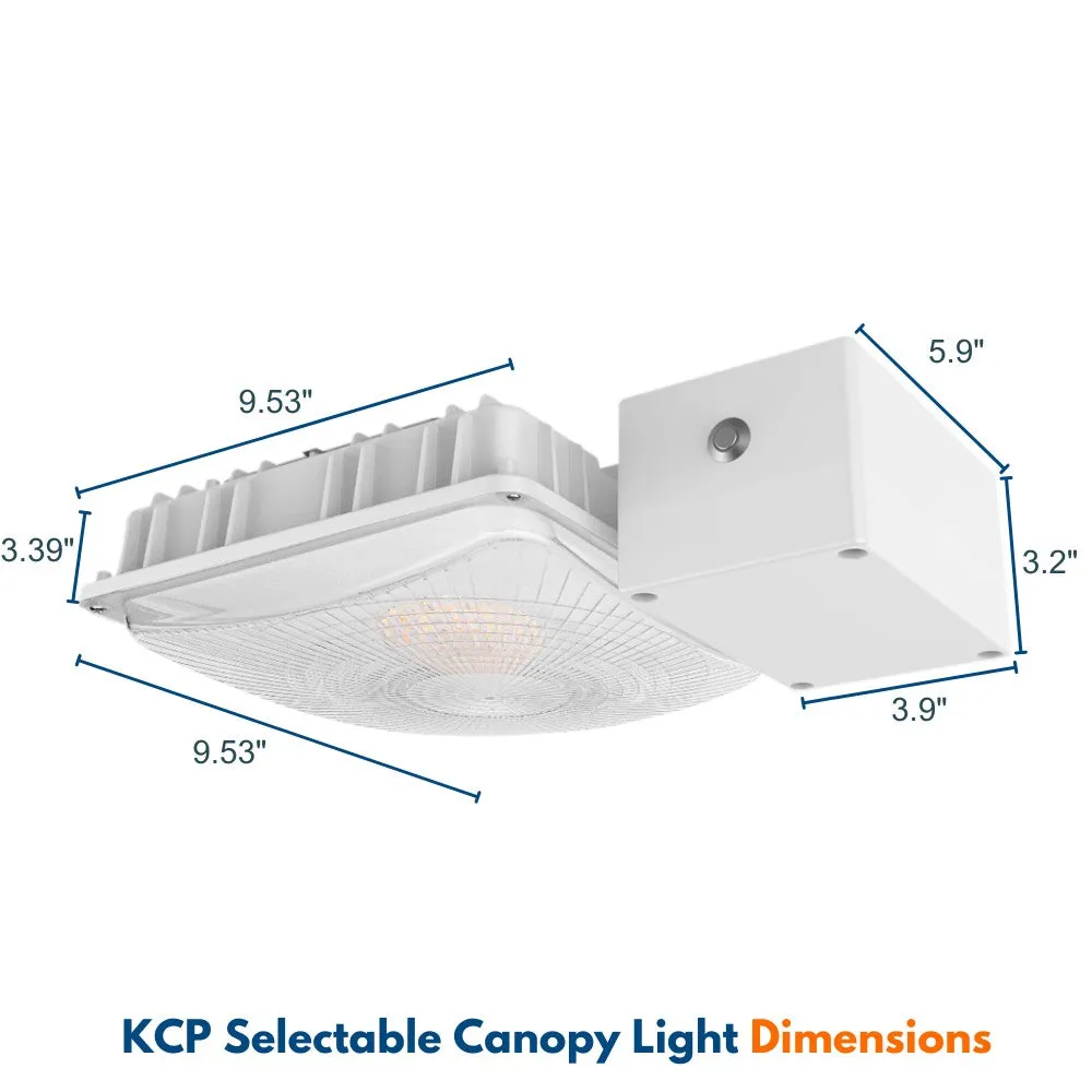 White LED Canopy Light with Emergency Battery Backup - 63W/45W/30W Selectable - 5000K/4000K - 9,360 LM - Dimmable - 120-277V - 150W Equal