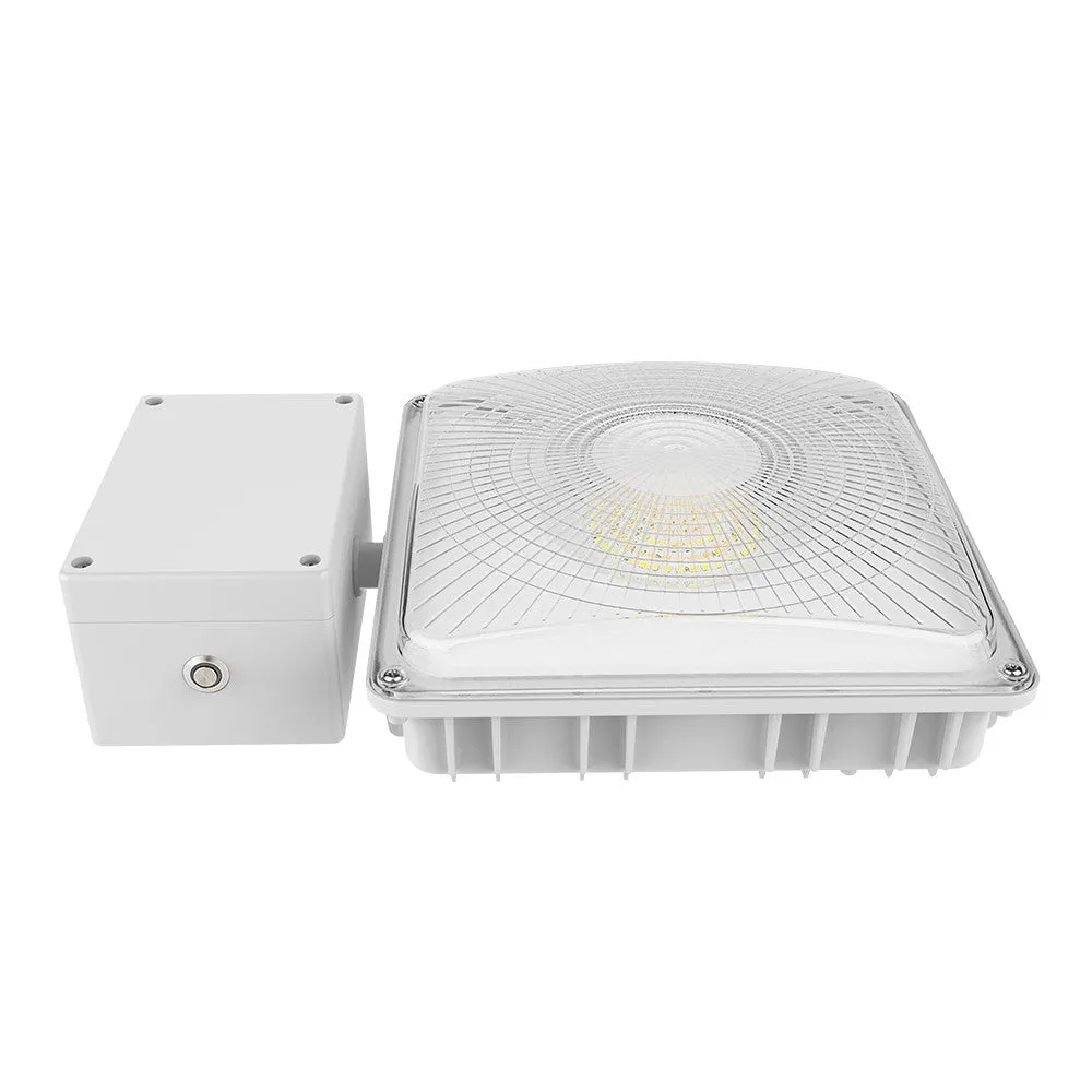 White LED Canopy Light with Emergency Battery Backup - 63W/45W/30W Selectable - 5000K/4000K - 9,360 LM - Dimmable - 120-277V - 150W Equal
