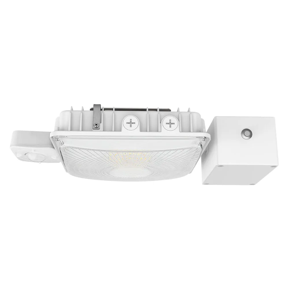 White LED Canopy Light with Emergency Battery Backup - 63W/45W/30W Selectable - 5000K/4000K - 9,360 LM - Dimmable - 120-277V - 150W Equal