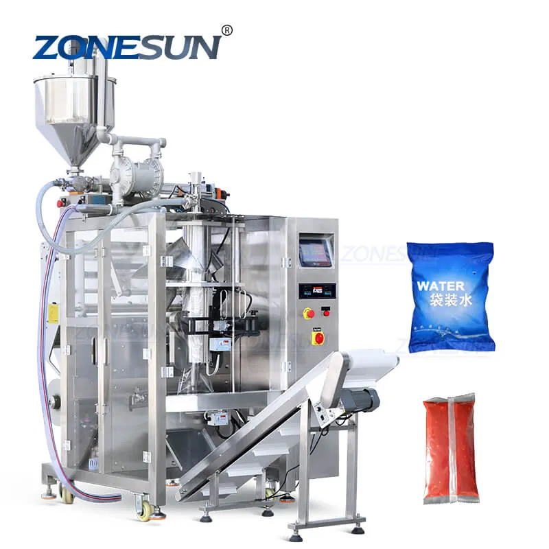 ZS-GFGT620 Automatic Vertical Form Bagged Sauce Water Sachet Paste Liquid Pouch Filling And Back Side Sealing Machine