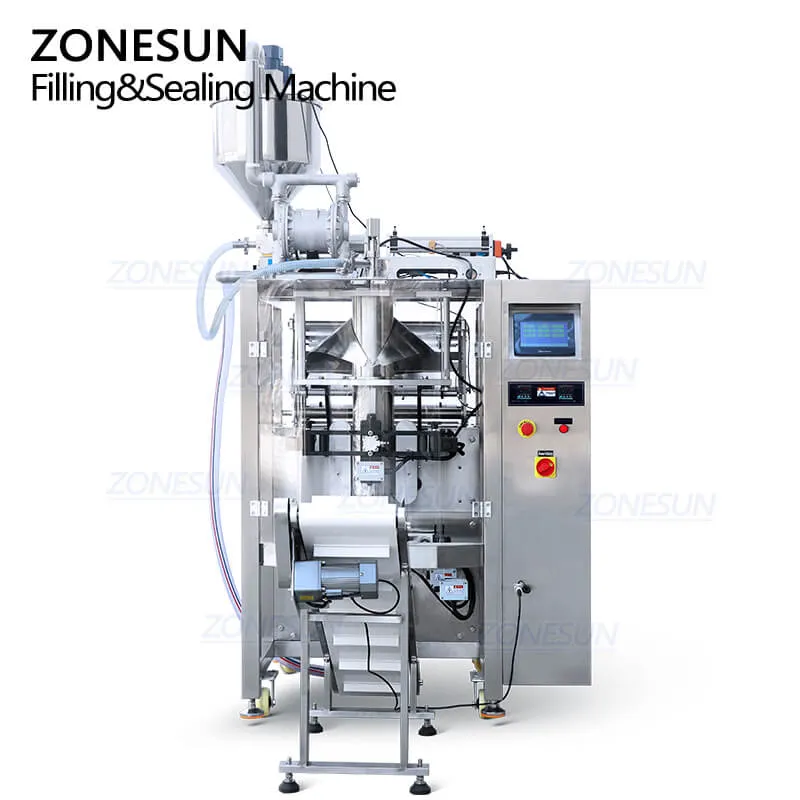 ZS-GFGT620 Automatic Vertical Form Bagged Sauce Water Sachet Paste Liquid Pouch Filling And Back Side Sealing Machine